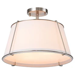 Contemporary Wide Linen Drum Brass Semi Flush Mount