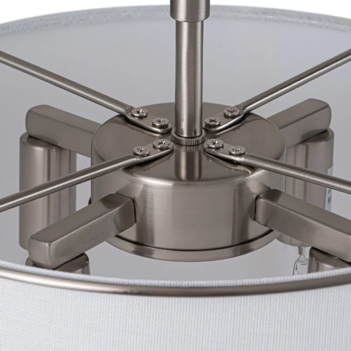 Contemporary Wide Linen Drum Brass Semi Flush Mount