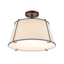 Contemporary Wide Linen Drum Brass Semi Flush Mount