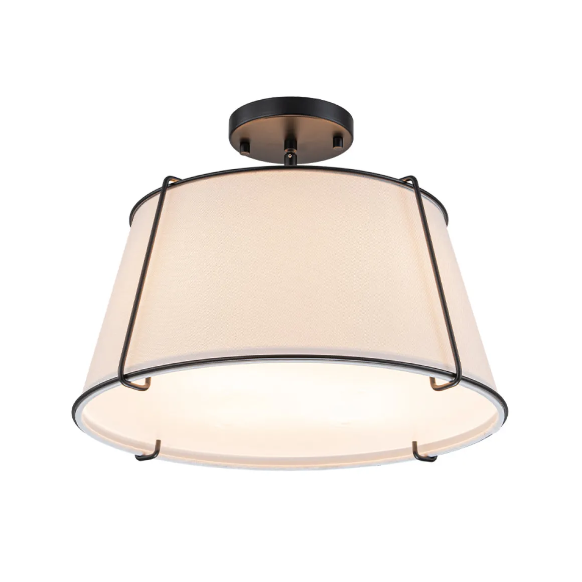 Contemporary Wide Linen Drum Brass Semi Flush Mount