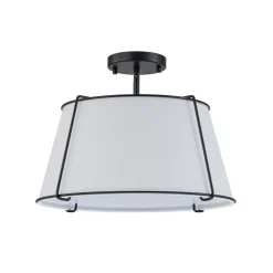 Contemporary Wide Linen Drum Brass Semi Flush Mount