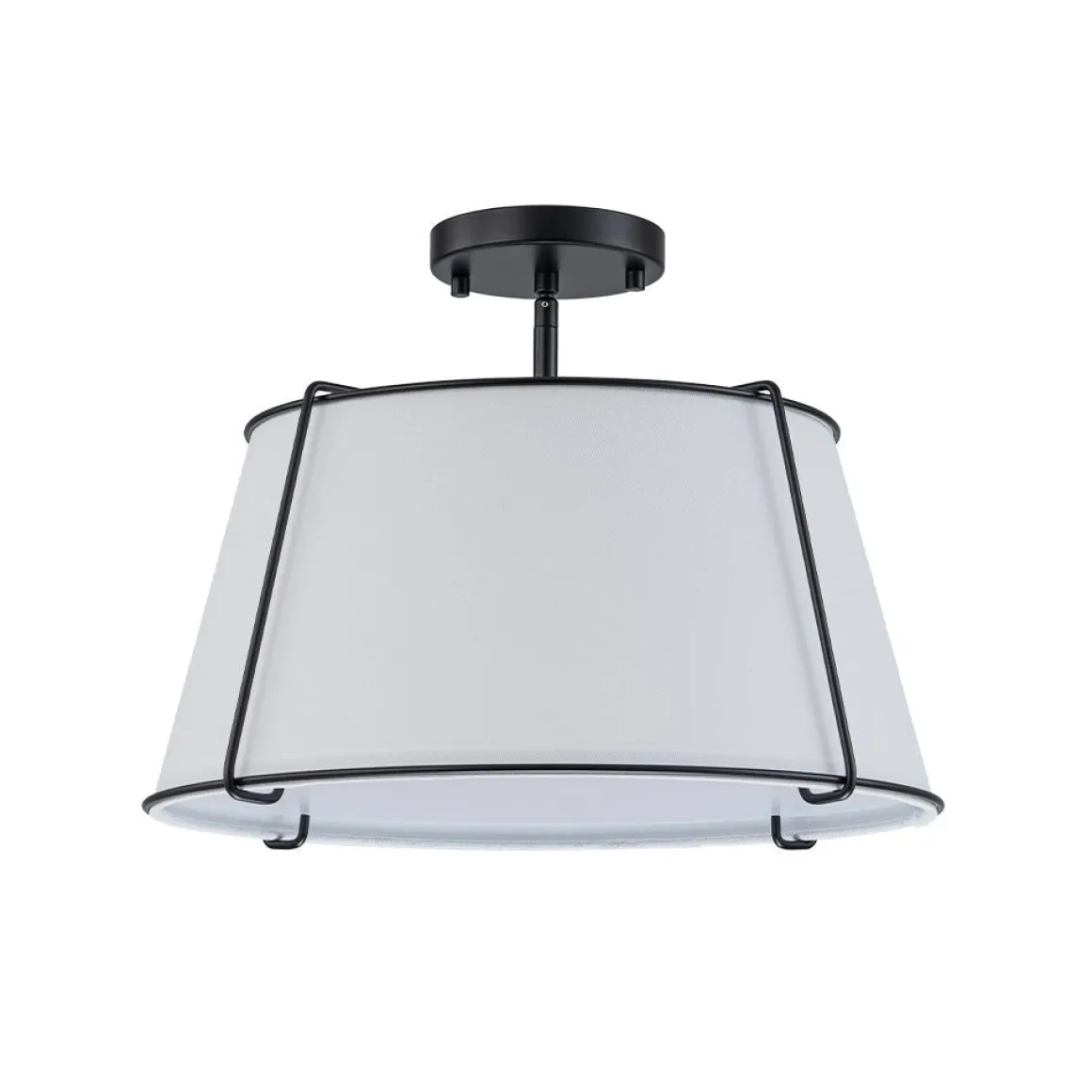 Contemporary Wide Linen Drum Brass Semi Flush Mount