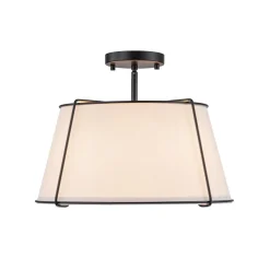 Contemporary Wide Linen Drum Brass Semi Flush Mount