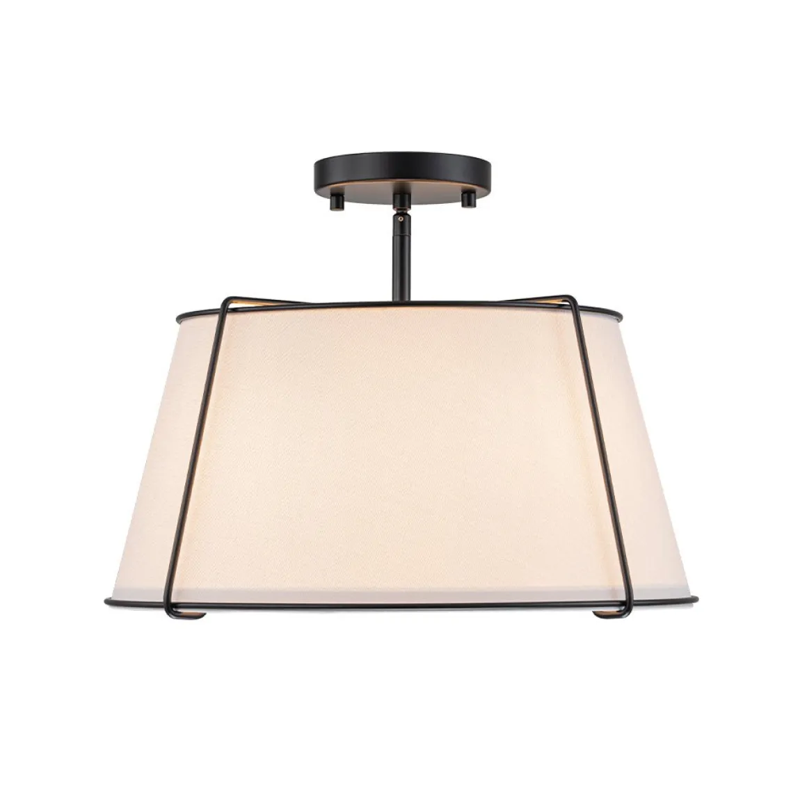 Contemporary Wide Linen Drum Brass Semi Flush Mount