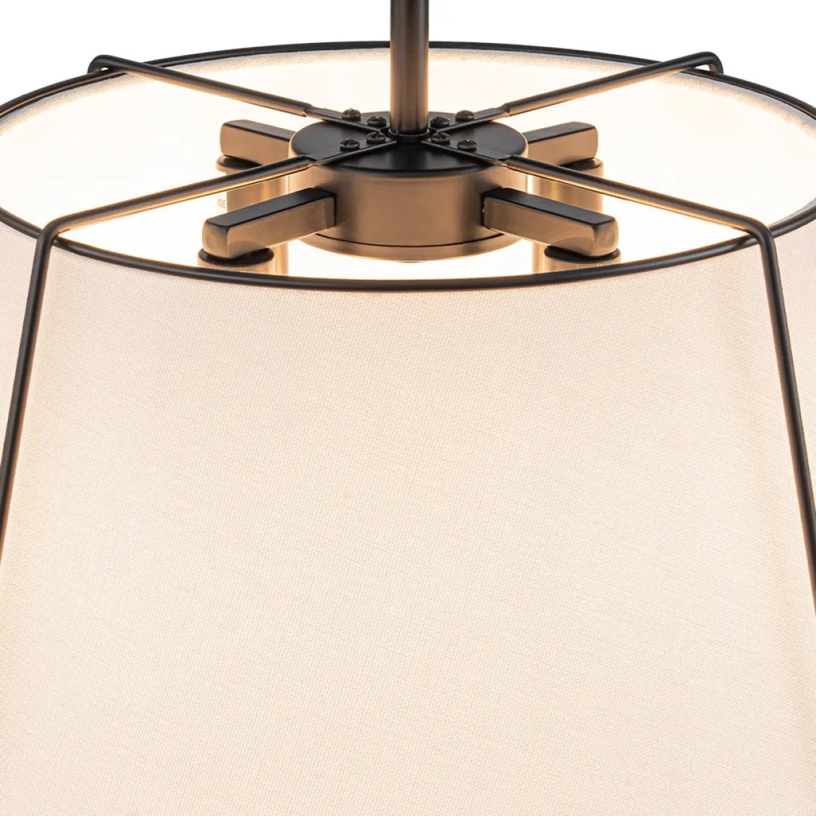 Contemporary Wide Linen Drum Brass Semi Flush Mount