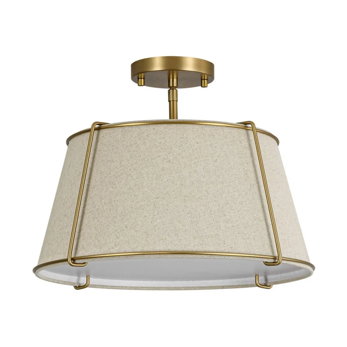 Contemporary Wide Linen Drum Brass Semi Flush Mount