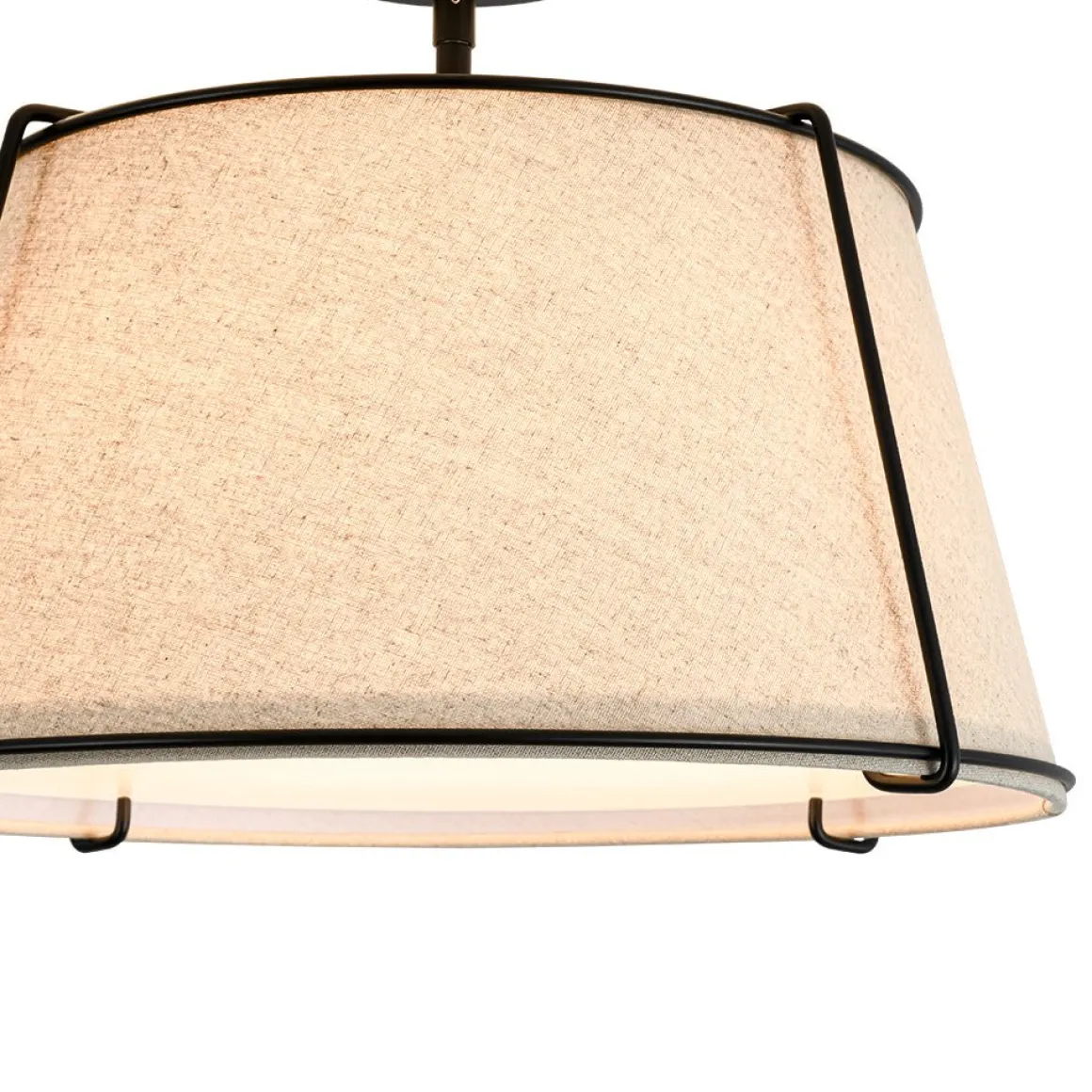 Contemporary Wide Linen Drum Brass Semi Flush Mount