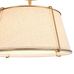 Contemporary Wide Linen Drum Brass Semi Flush Mount