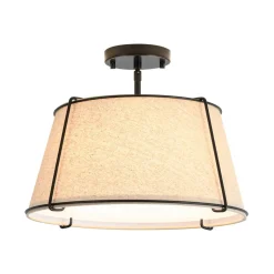 Contemporary Wide Linen Drum Brass Semi Flush Mount