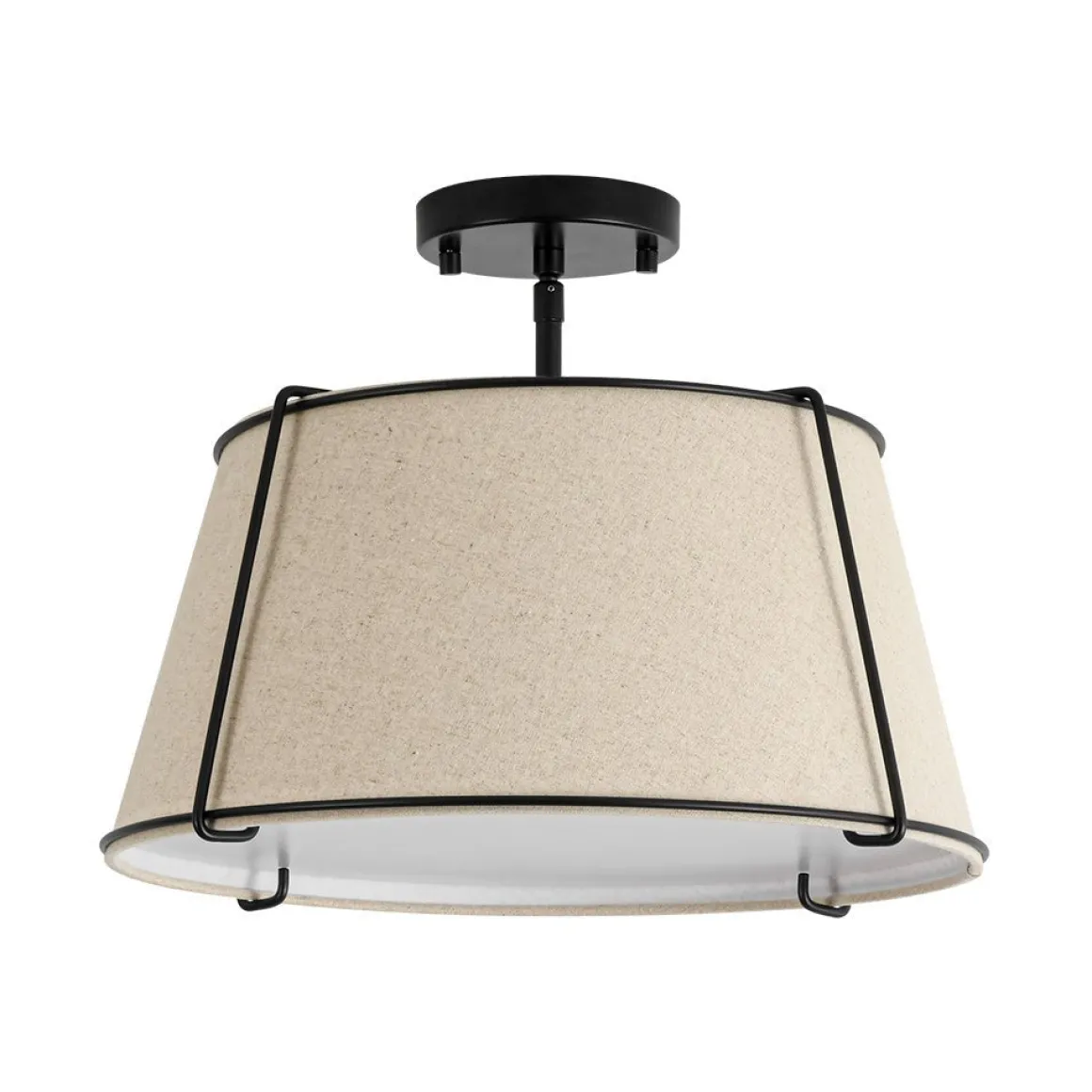 Contemporary Wide Linen Drum Brass Semi Flush Mount