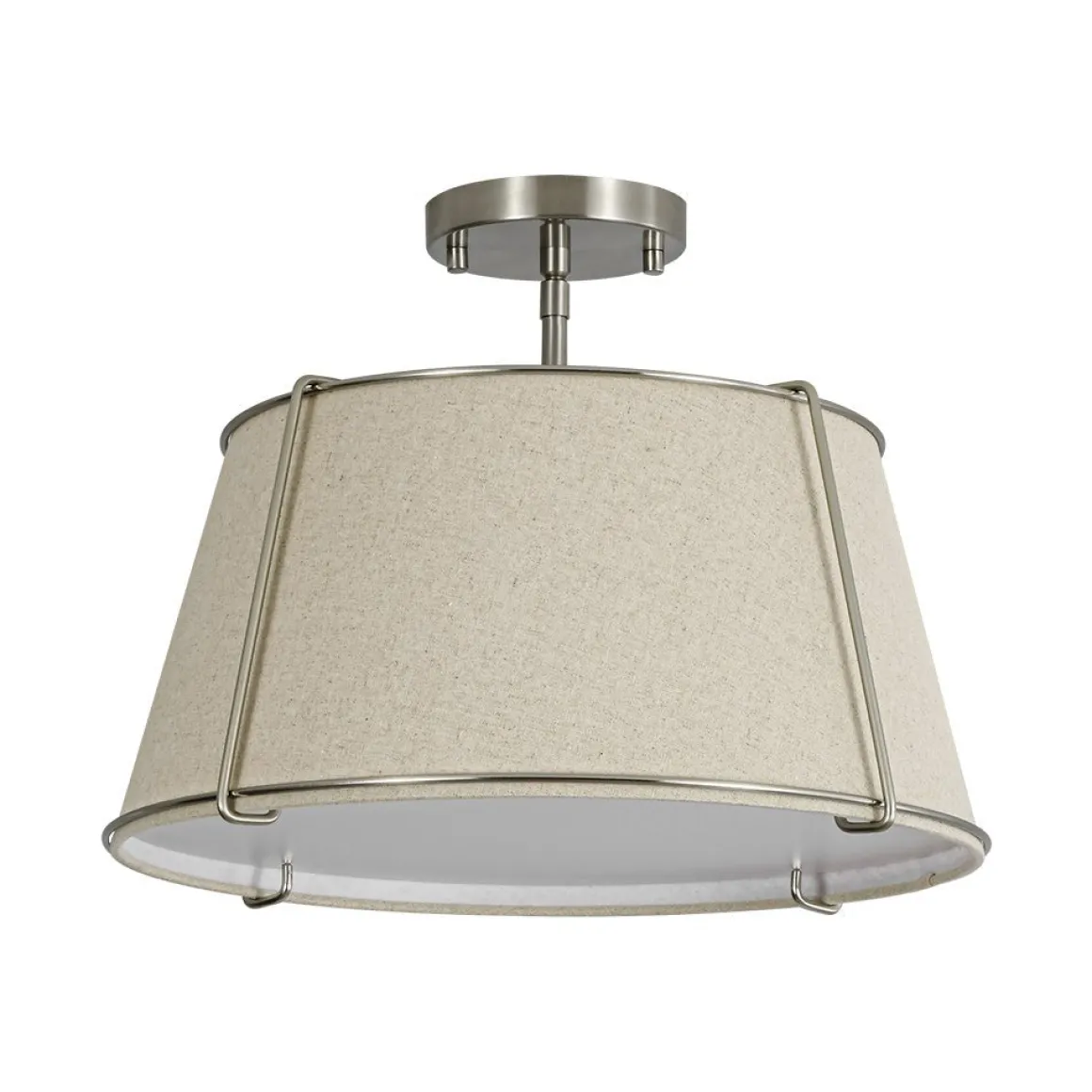 Contemporary Wide Linen Drum Brass Semi Flush Mount