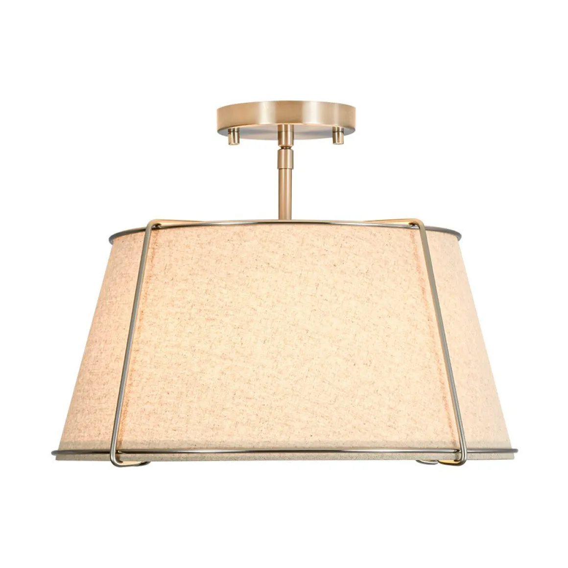 Contemporary Wide Linen Drum Brass Semi Flush Mount