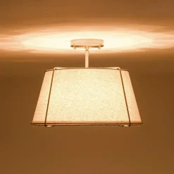 Contemporary Wide Linen Drum Brass Semi Flush Mount