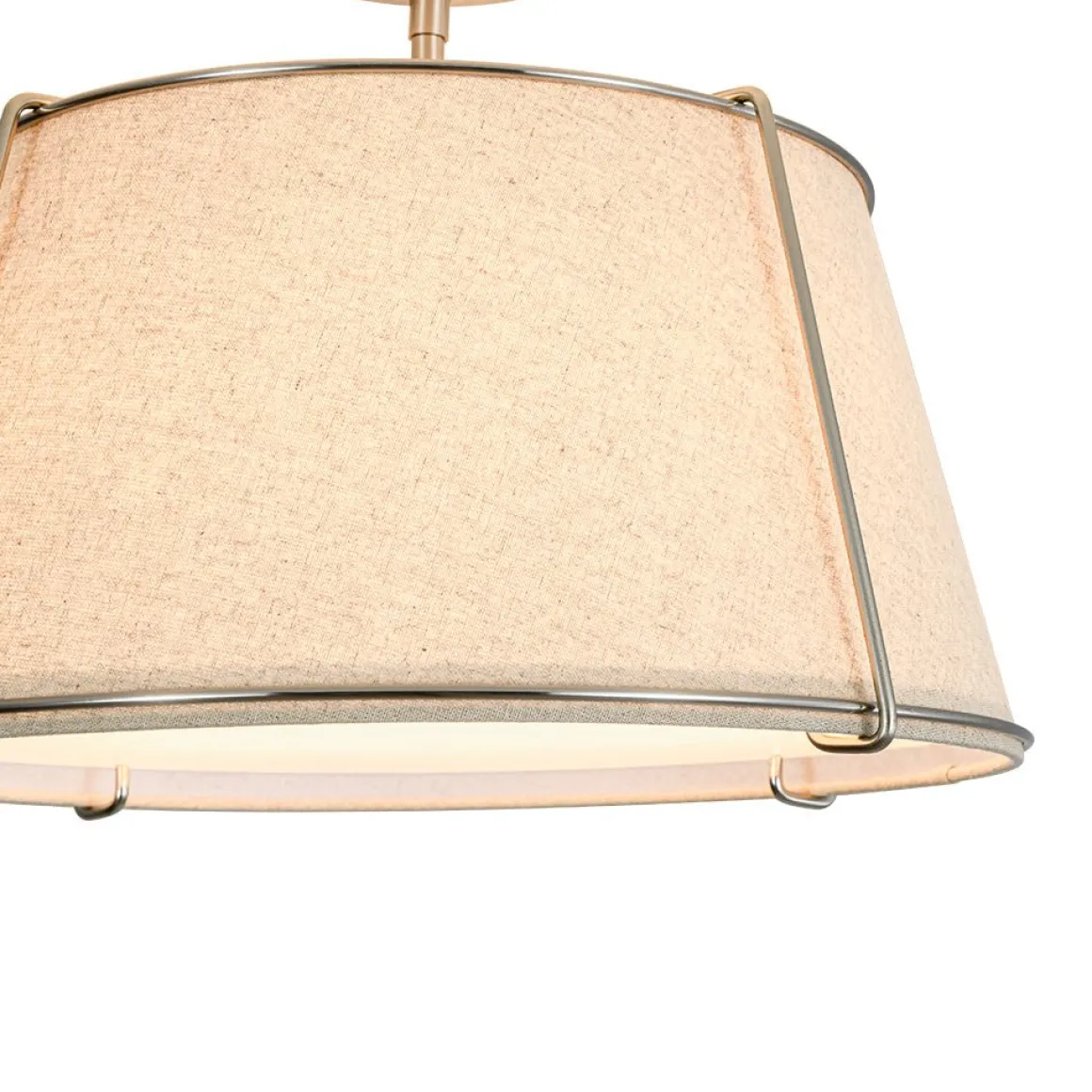 Contemporary Wide Linen Drum Brass Semi Flush Mount