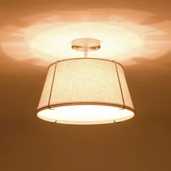 Contemporary Wide Linen Drum Brass Semi Flush Mount