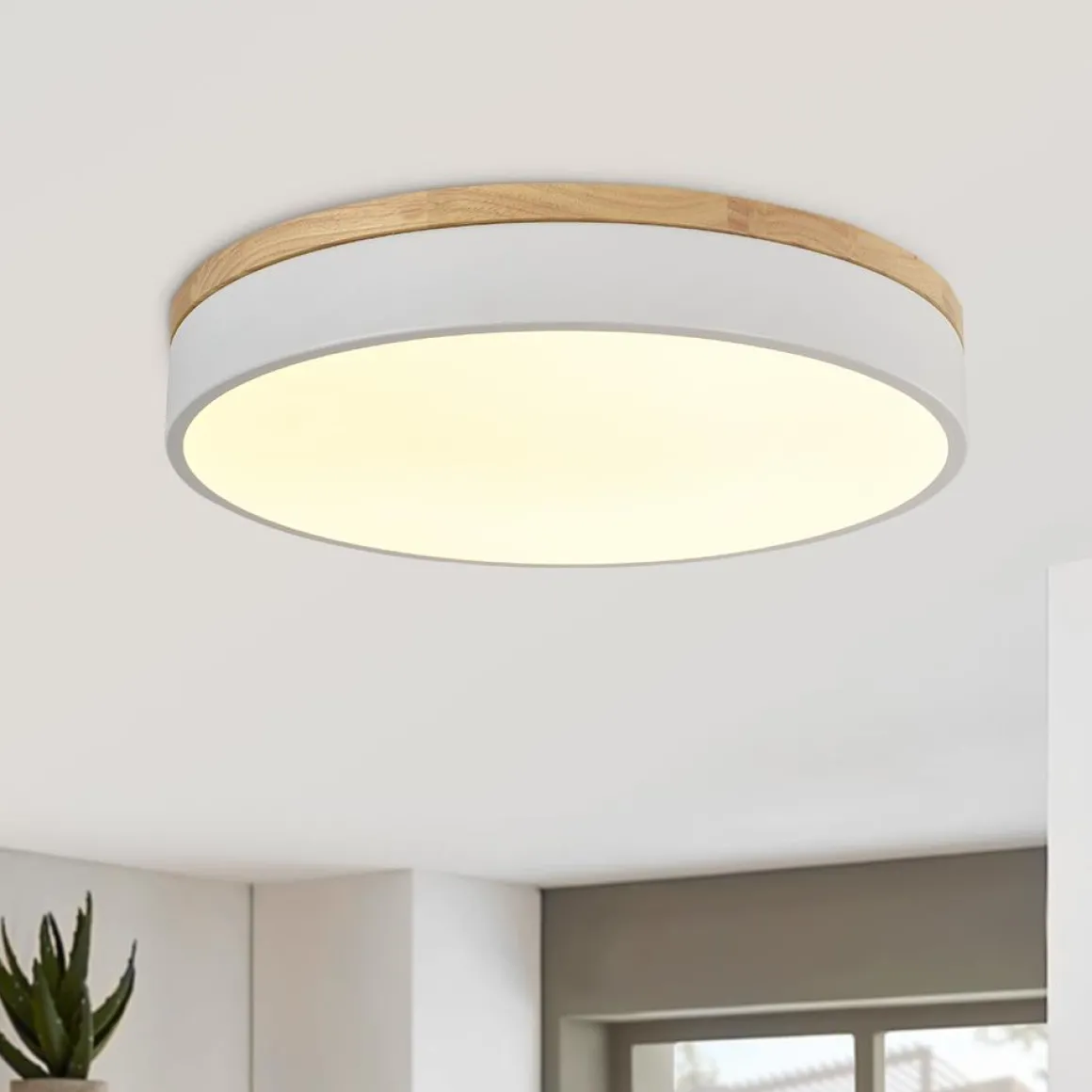 Contemporary Wood Round Dimmable LED Ceiling Light