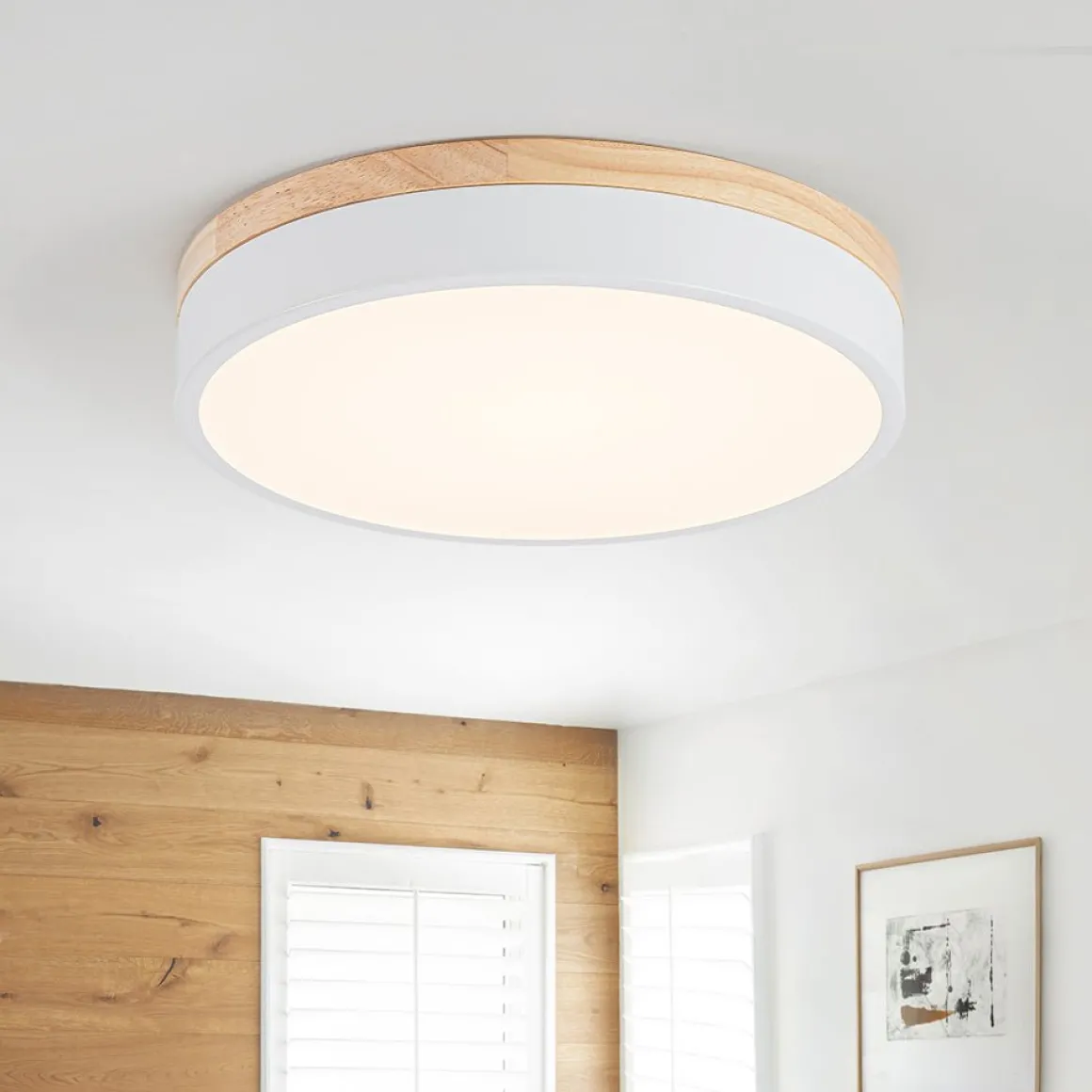 Contemporary Wood Round Dimmable LED Ceiling Light