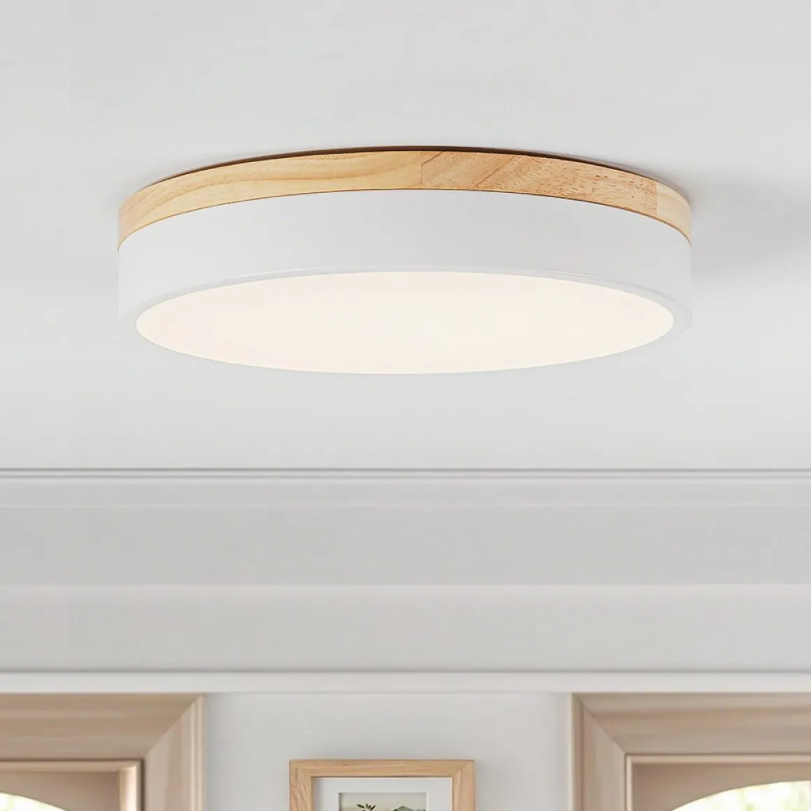 Contemporary Wood Round Dimmable LED Ceiling Light