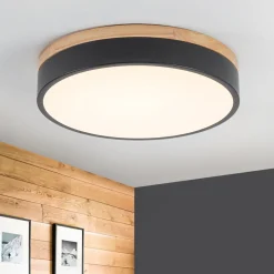 Contemporary Wood Round Dimmable LED Ceiling Light