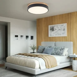 Contemporary Wood Round Dimmable LED Ceiling Light