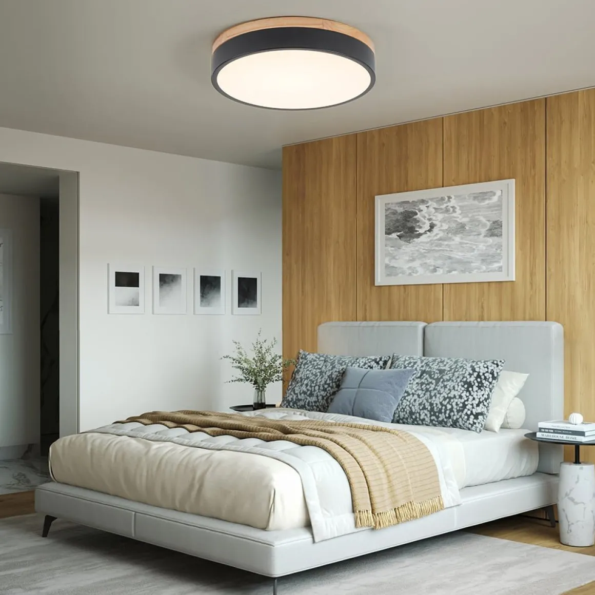 Contemporary Wood Round Dimmable LED Ceiling Light