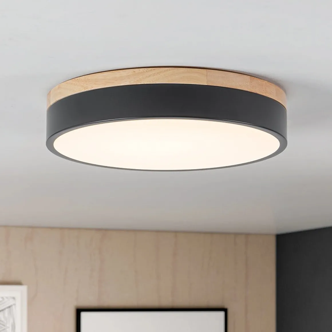 Contemporary Wood Round Dimmable LED Ceiling Light