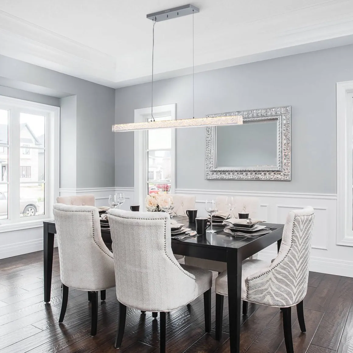 Crystal Resin Art Dimmable LED Linear Island Chandelier