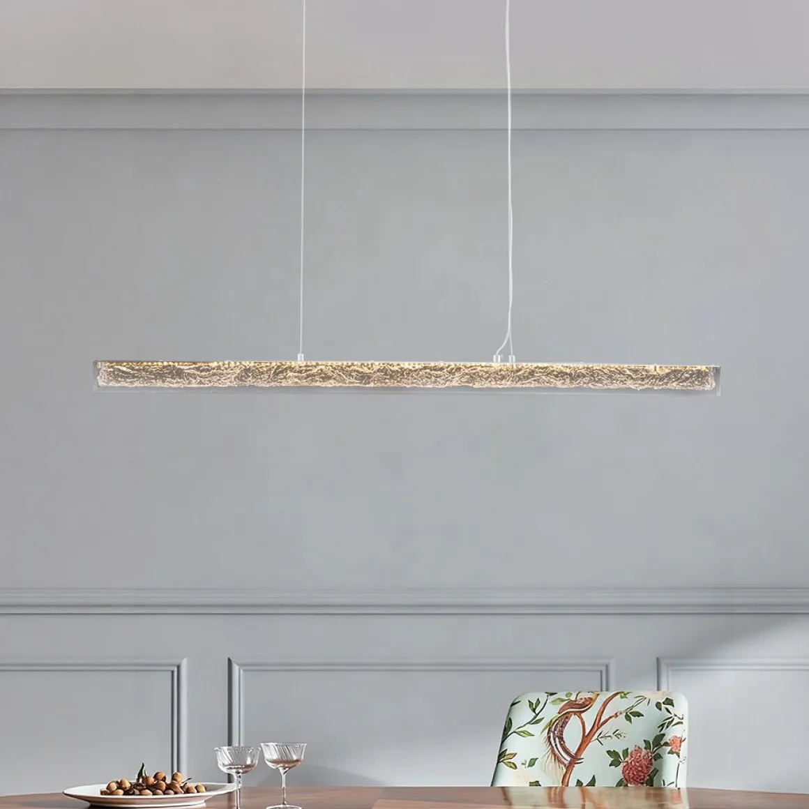 Crystal Resin Art Dimmable LED Linear Island Chandelier