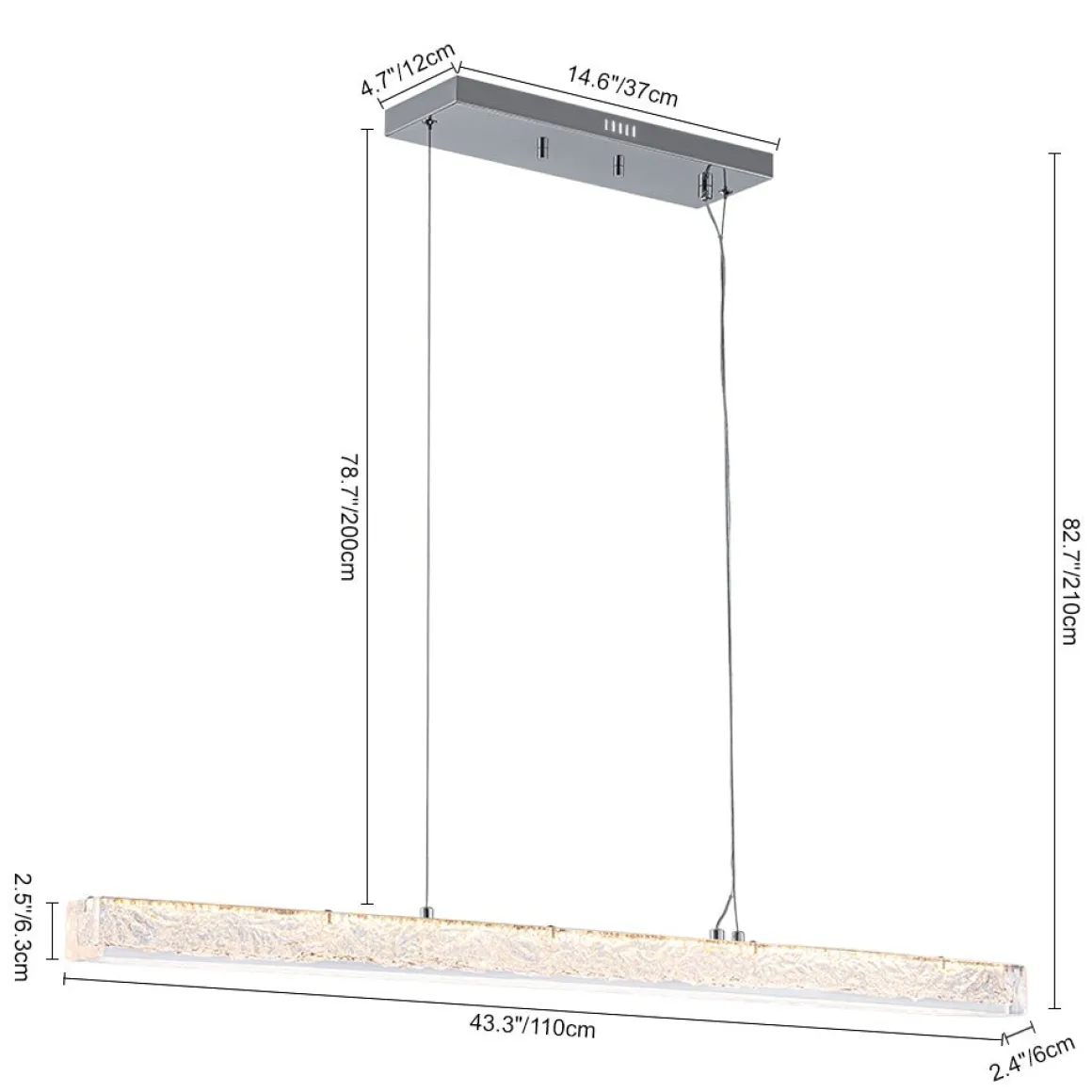 Crystal Resin Art Dimmable LED Linear Island Chandelier