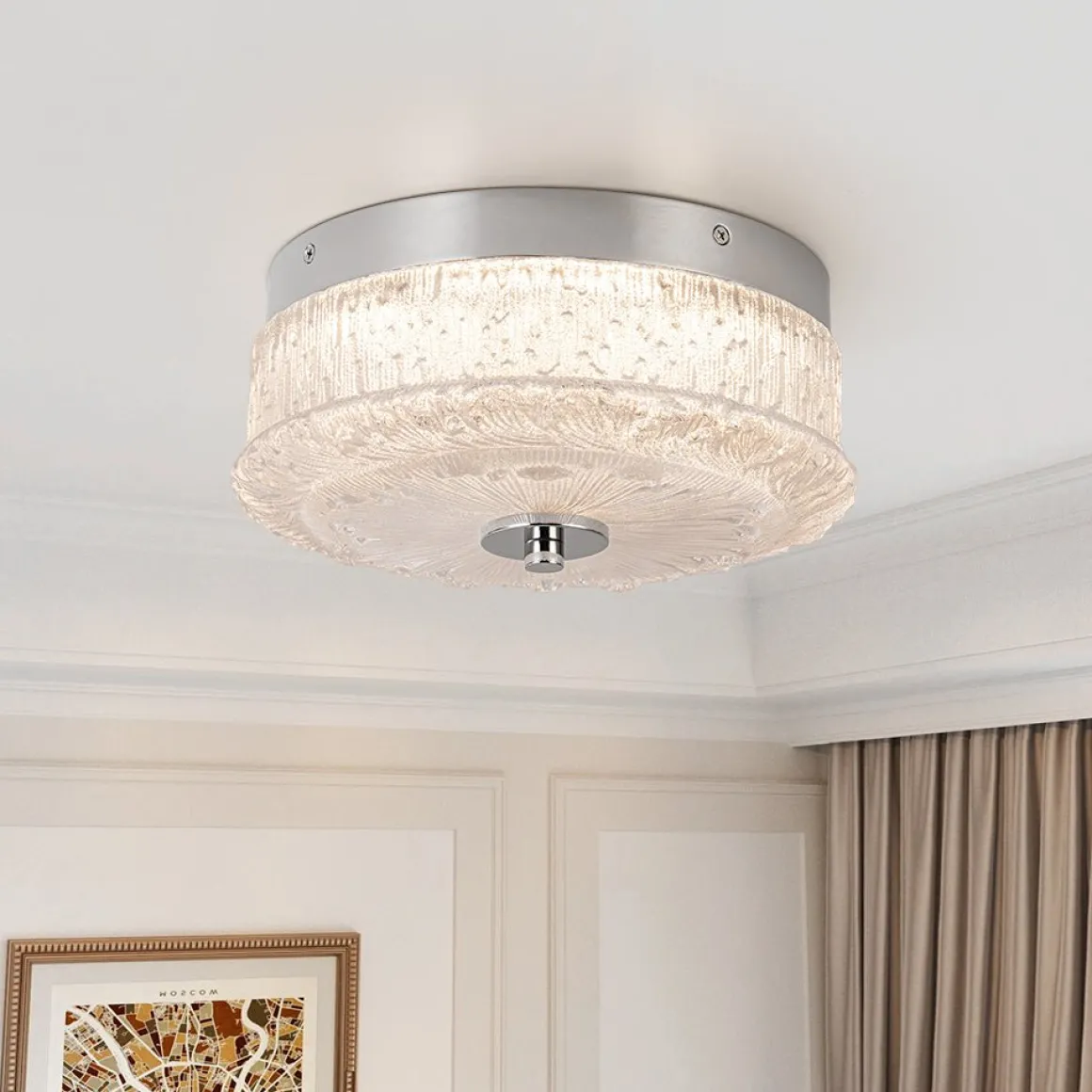 Decorative Clear Glazed Glass Round LED Ceiling Light