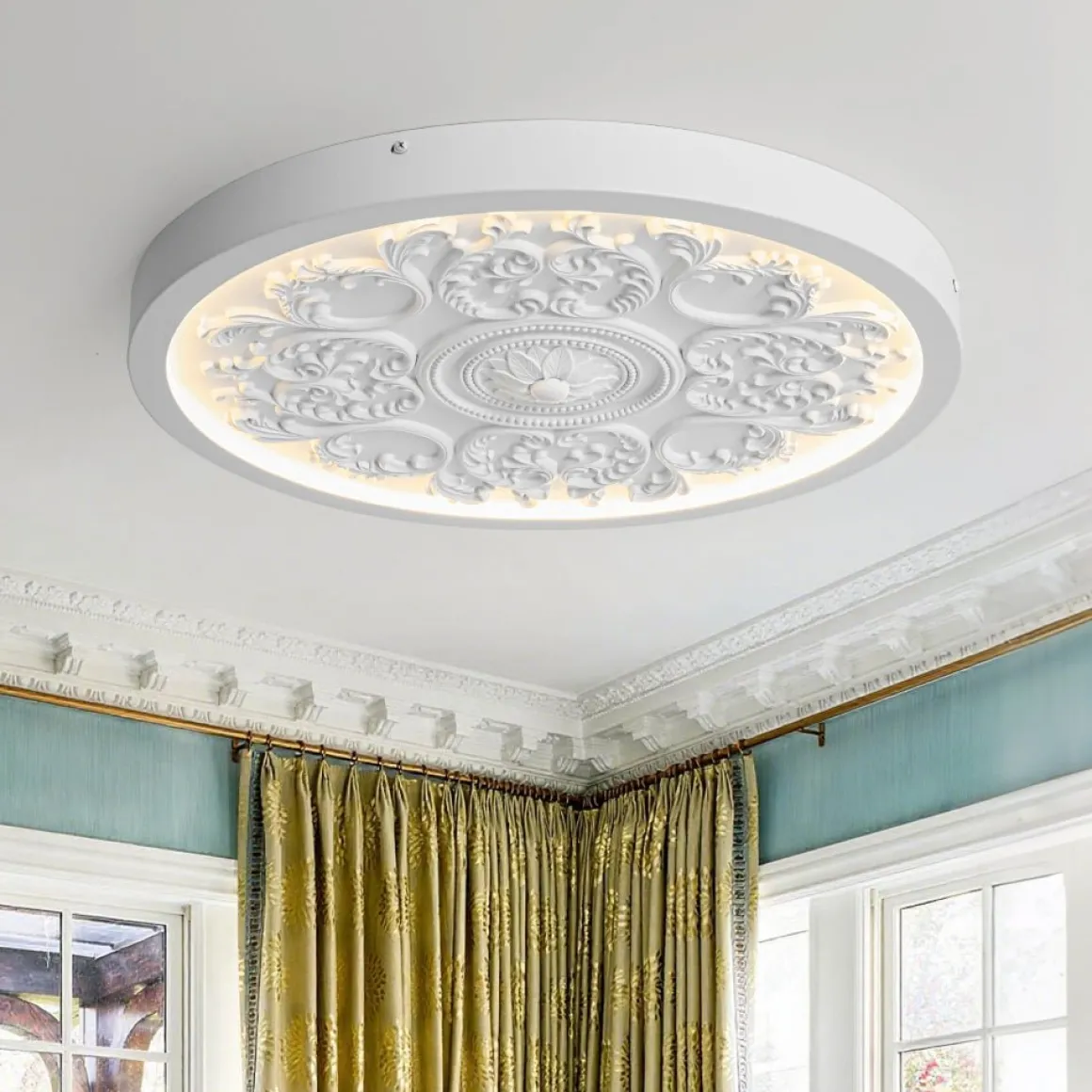 Decorative French White Medallion LED Flush Mount Light