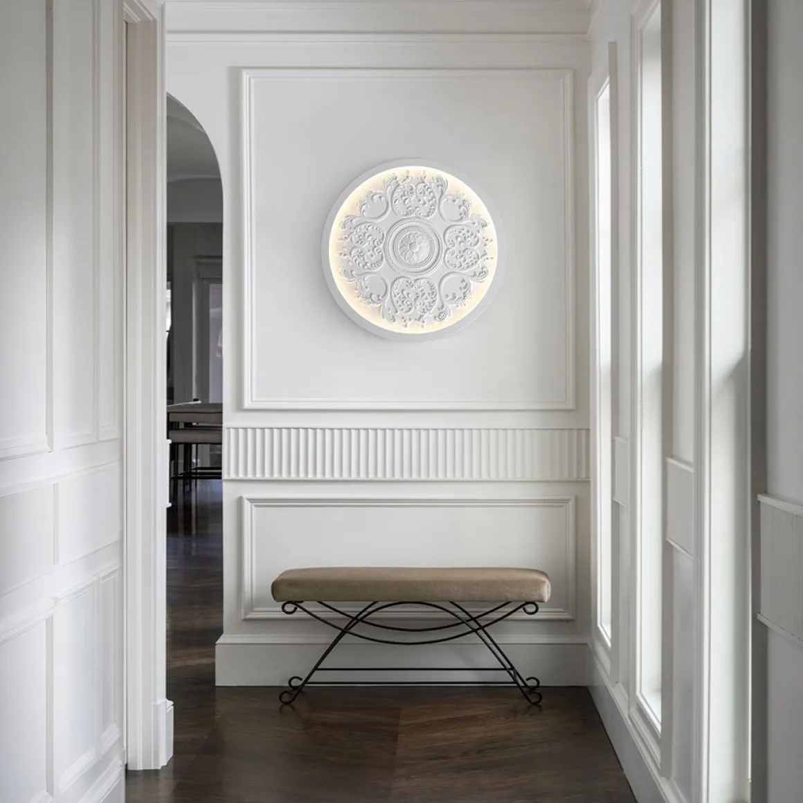 Decorative French White Medallion LED Flush Mount Light