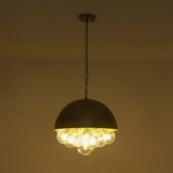 Designer Cluster Glass Globe Metal Dome Pendant Light