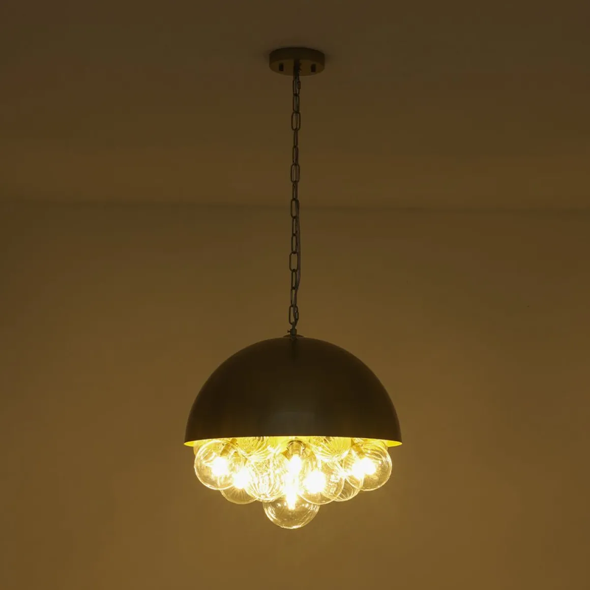 Designer Cluster Glass Globe Metal Dome Pendant Light