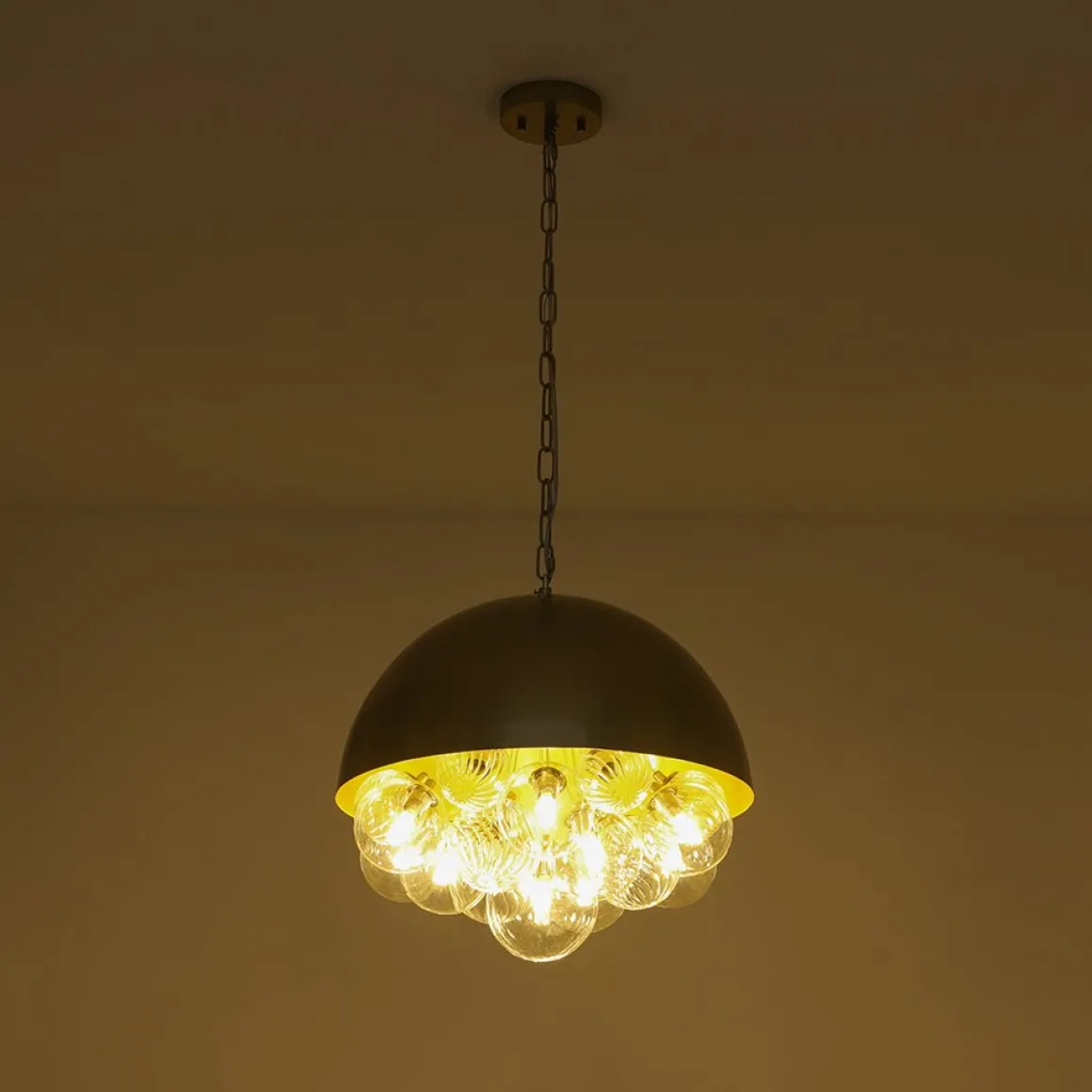 Designer Cluster Glass Globe Metal Dome Pendant Light