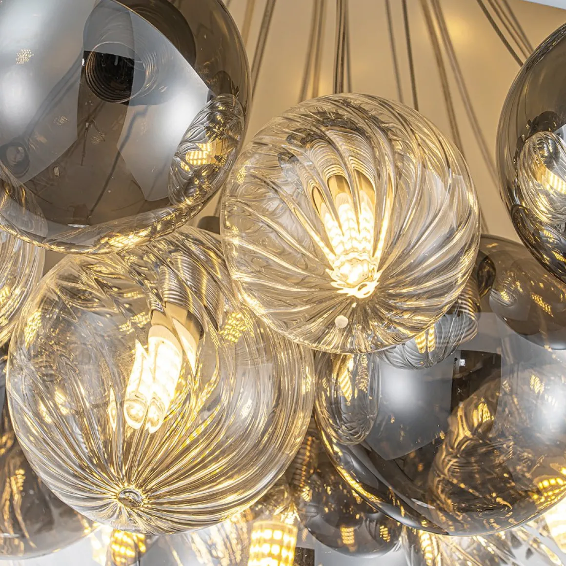Designer Cluster Glass Globe Metal Dome Pendant Light