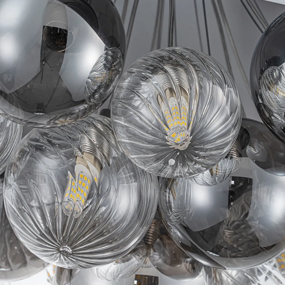 Designer Cluster Glass Globe Metal Dome Pendant Light