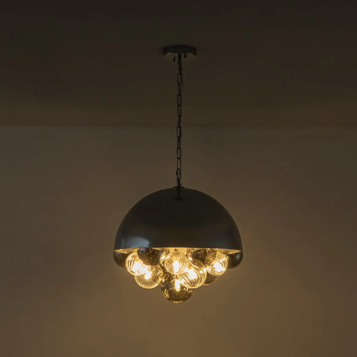 Designer Cluster Glass Globe Metal Dome Pendant Light