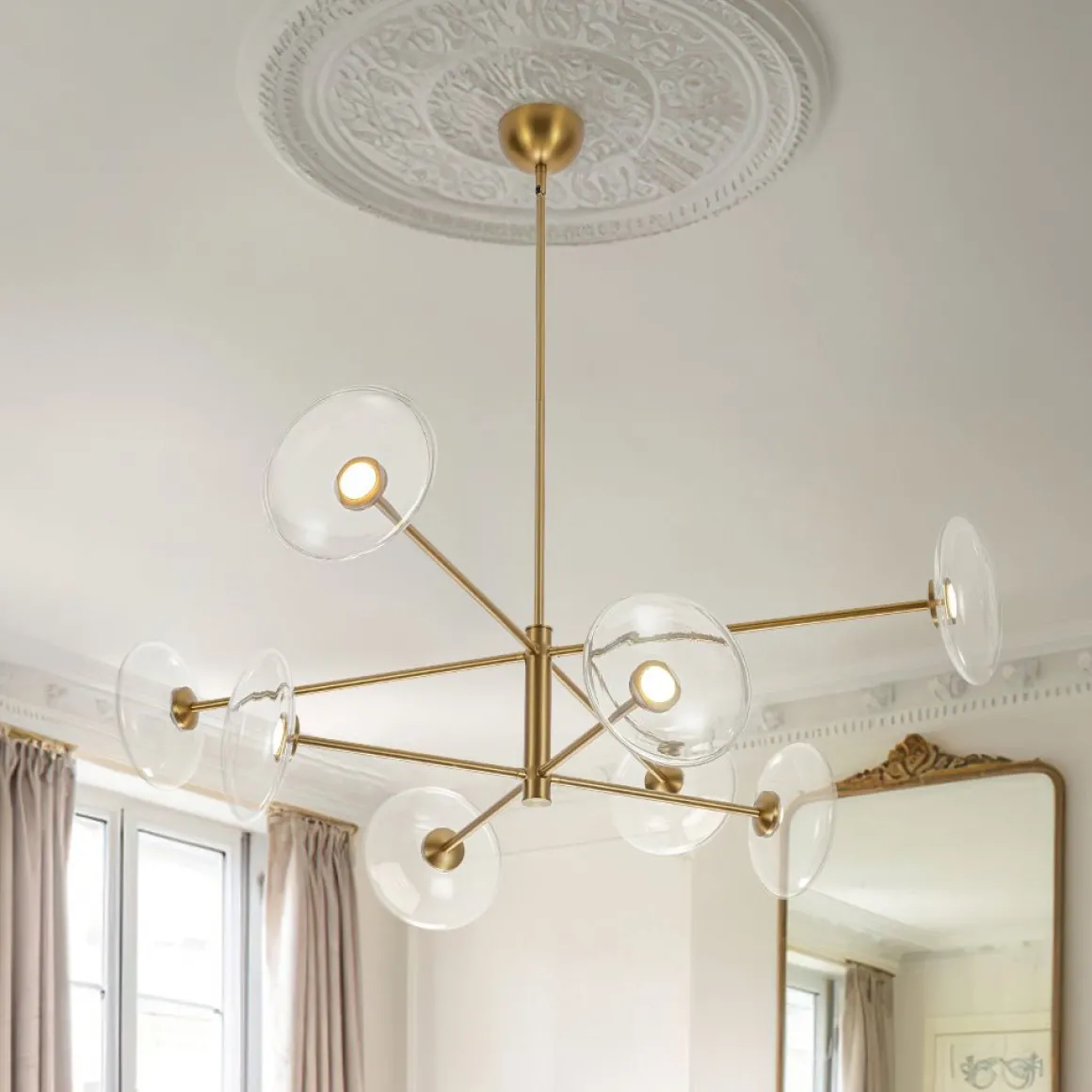 Designer Dimmable LED 8-light Glass Tiered Sputnik Chandelier