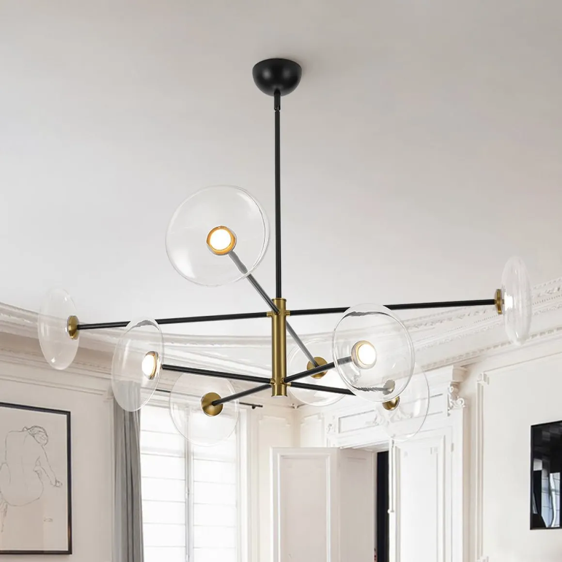 Designer Dimmable LED 8-light Glass Tiered Sputnik Chandelier