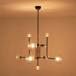 Designer 9-light Glass Dimmable LED Linear Sputnik Chandelier