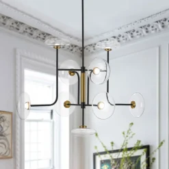 Designer 9-light Glass Dimmable LED Linear Sputnik Chandelier