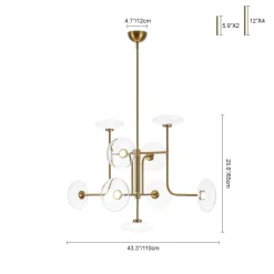 Designer 9-light Glass Dimmable LED Linear Sputnik Chandelier