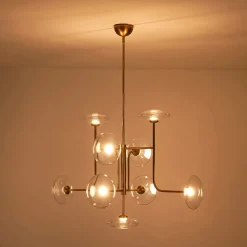 Designer 9-light Glass Dimmable LED Linear Sputnik Chandelier
