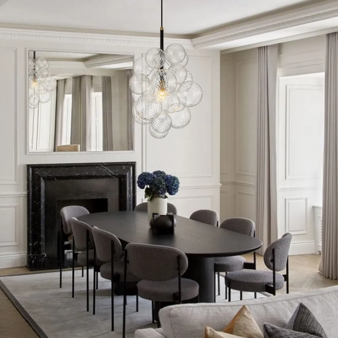 Dimmable Cluster Ribbed Glass Bubble Chandelier Pendant Light
