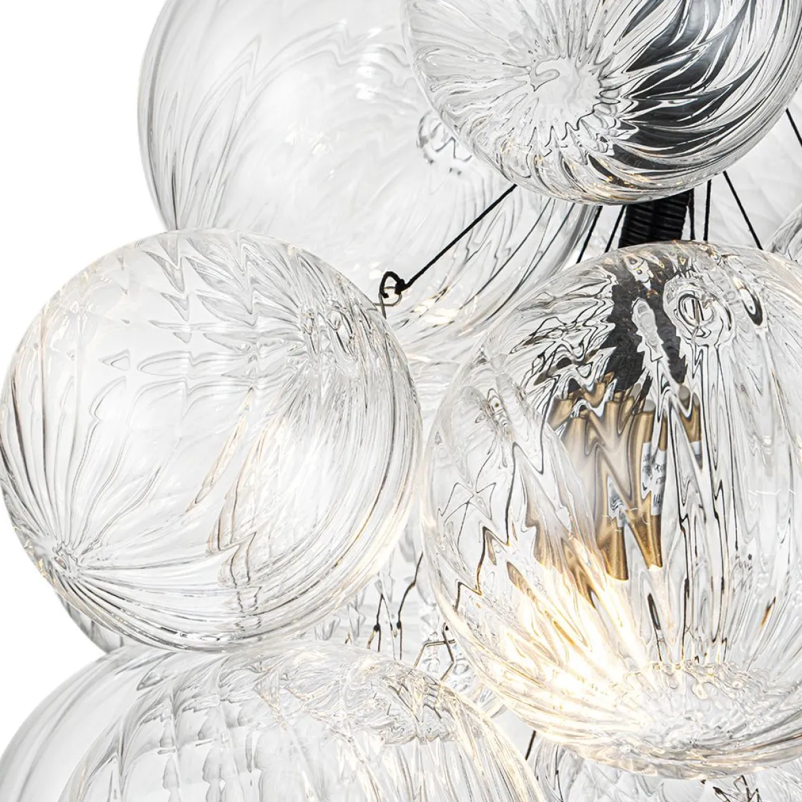 Dimmable Cluster Ribbed Glass Bubble Chandelier Pendant Light