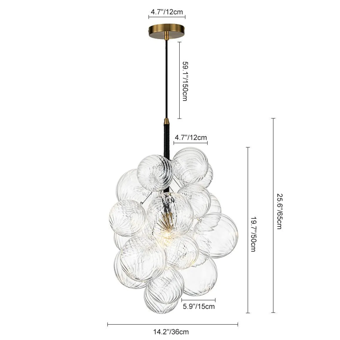 Dimmable Cluster Ribbed Glass Bubble Chandelier Pendant Light
