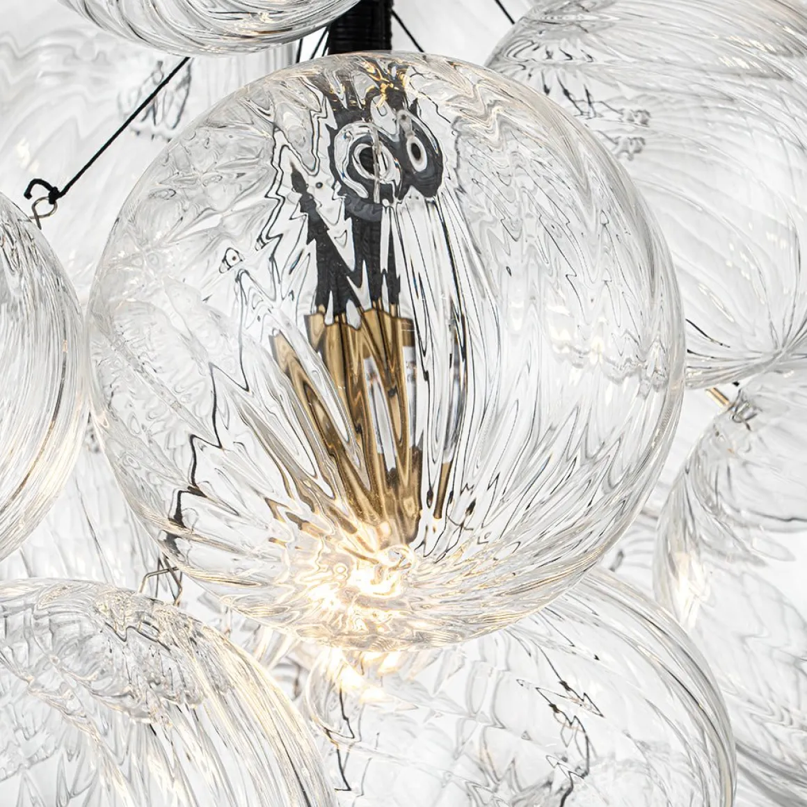 Dimmable Cluster Ribbed Glass Bubble Chandelier Pendant Light