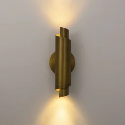 Dimmable LED Aged Brass Up Down Metal Tube Wall Sconce