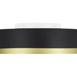 Dimmable LED Black Gold Iron Milky Glass Drum Flush Mount